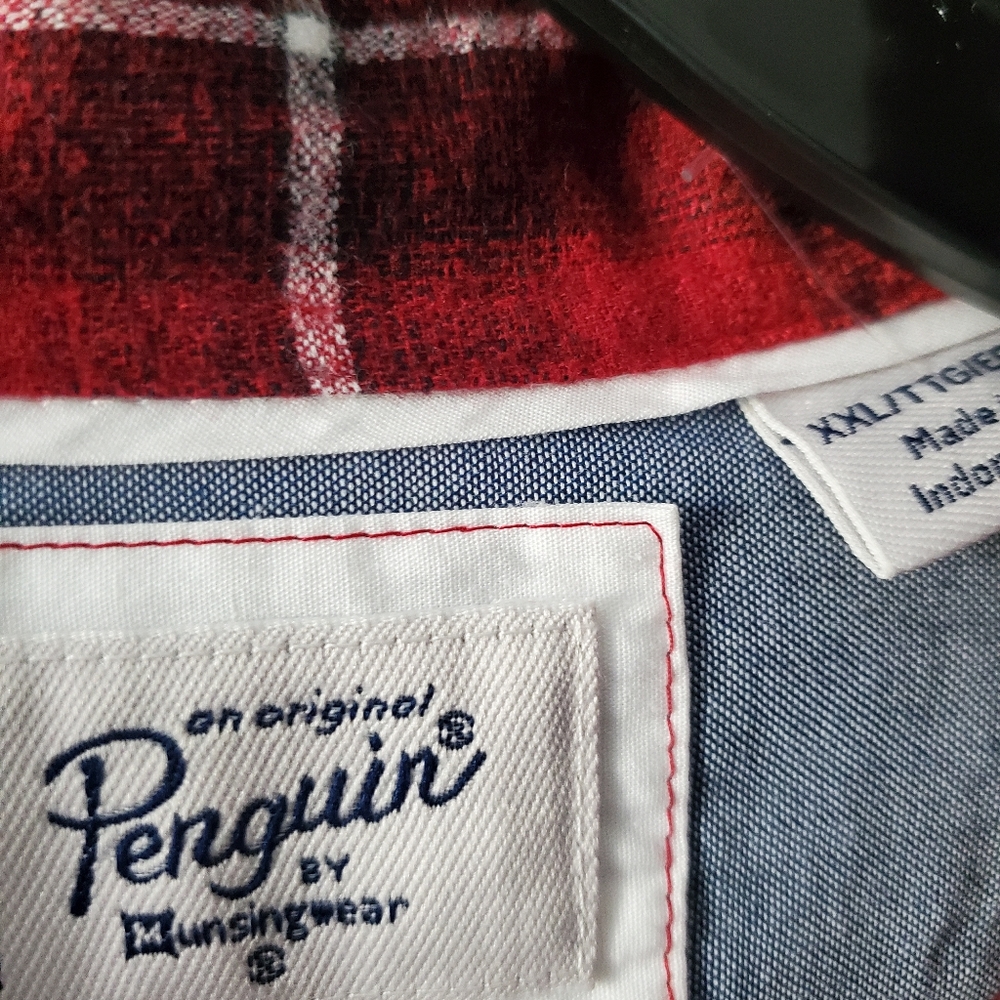 Original Penguin Mens Shirt Red Size 2XL Plaid But - Picture 7 of 7